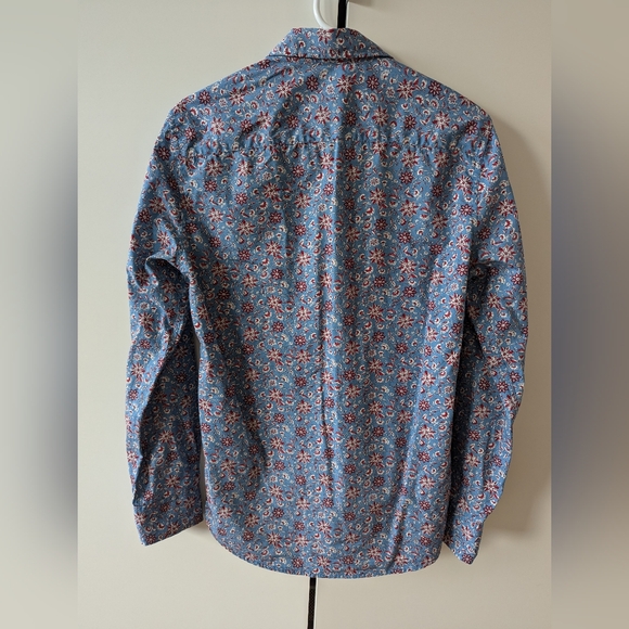 United Colors of Benetton Mens Blue and Red Floral Dress Shirt Size S - Picture 5 of 5